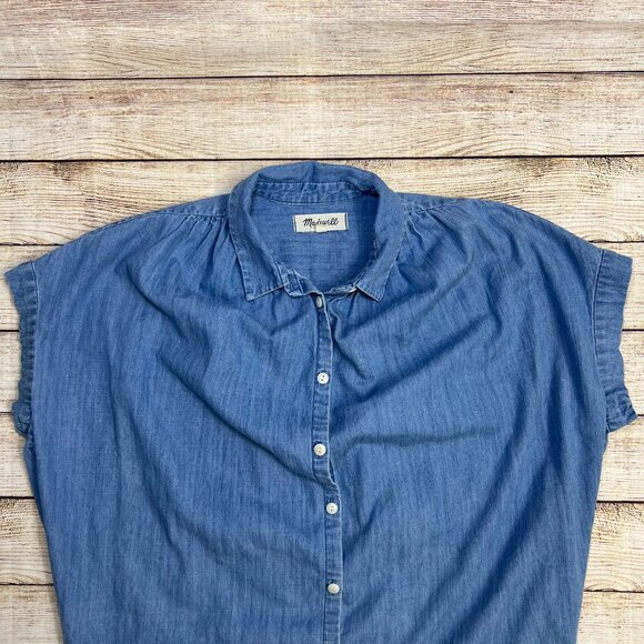 Madewell Chambray Shirt XS Blue Short Sleeve Button Front Cotton Lyocell Top - Picture 10 of 11
